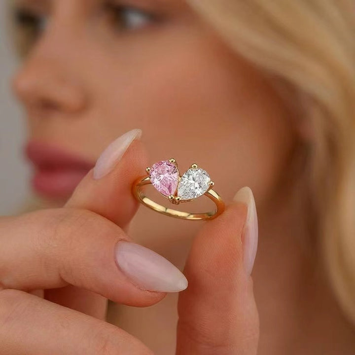 Two-Tone Heart Zircon Ring