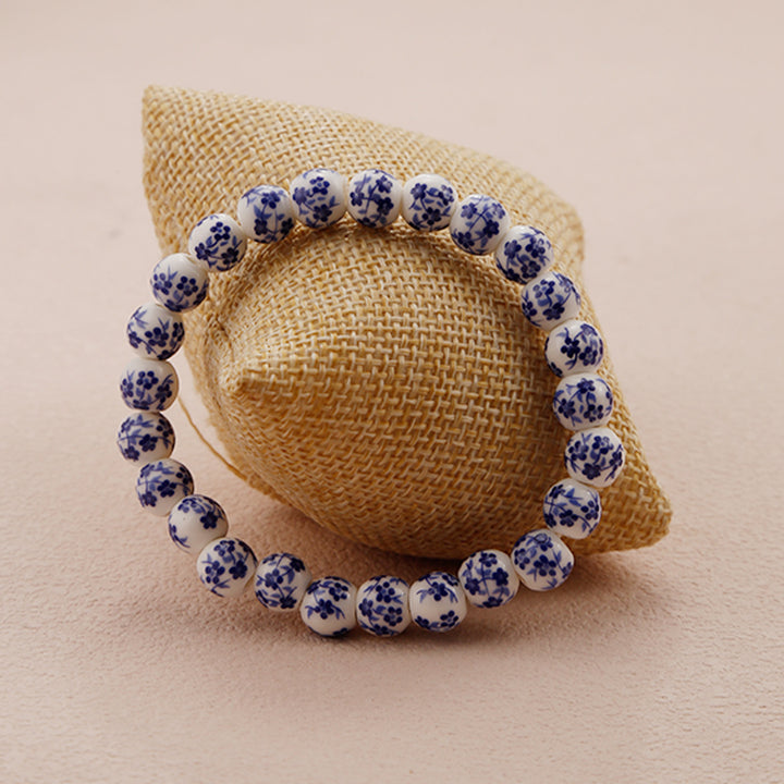 Blue &amp; White Porcelain Cross Bracelet