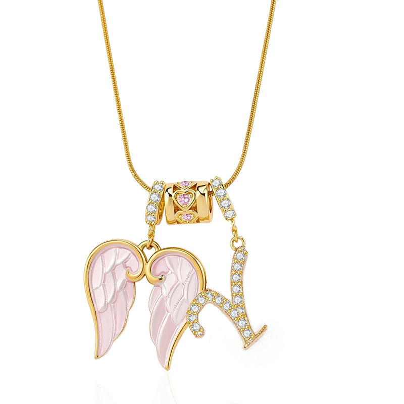 Angel Wings Initial Necklace