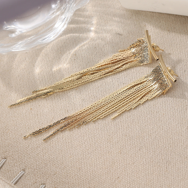 Golden Cascade Chain Tassel Earrings