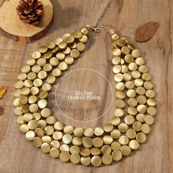 Golden Layered Disc Statement Necklace