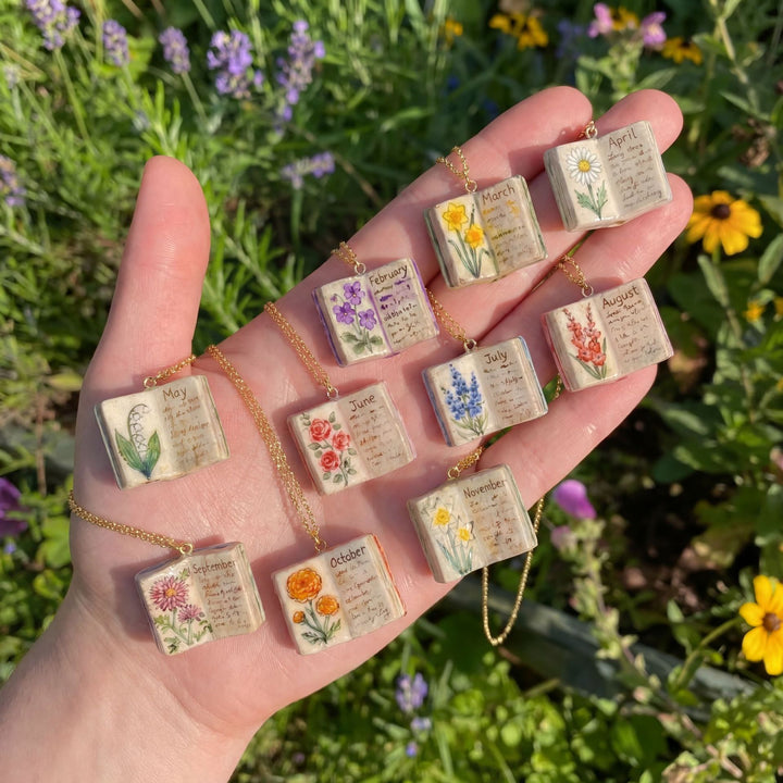 Birth Month Flower Book Necklace