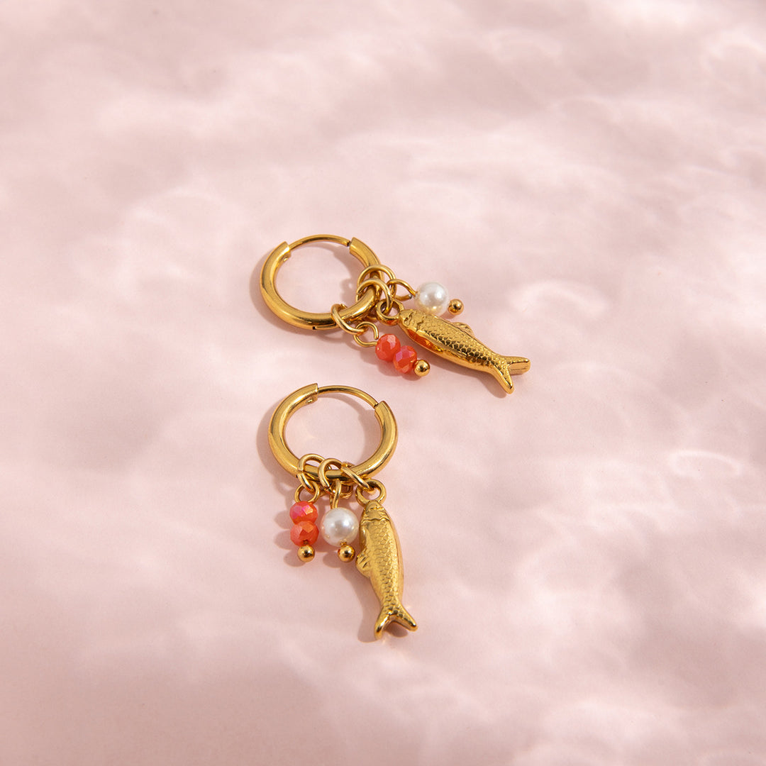 Gold Fish Pendant Necklace &amp; Earrings Set