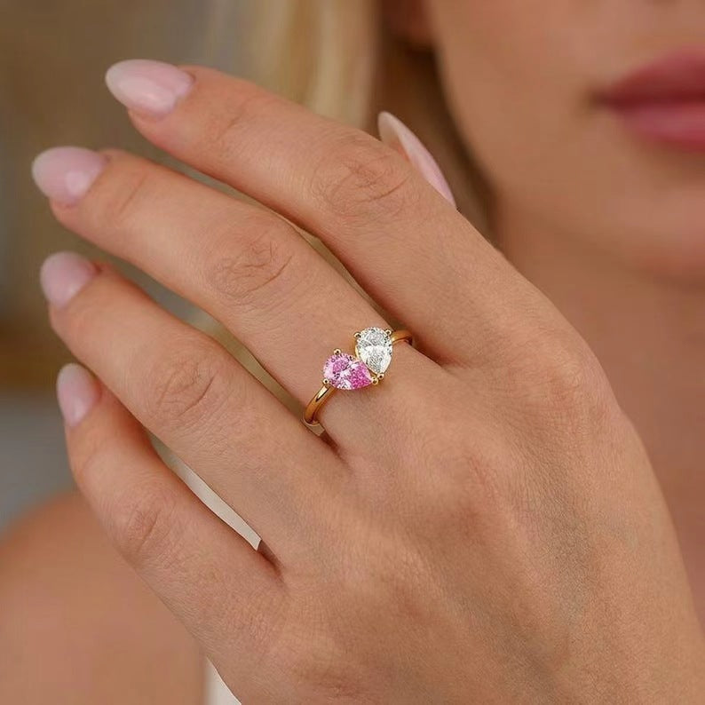 Two-Tone Heart Zircon Ring