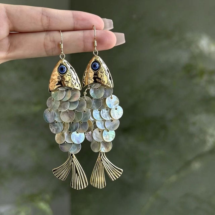 Fish Scale Tassel Drop Earrings