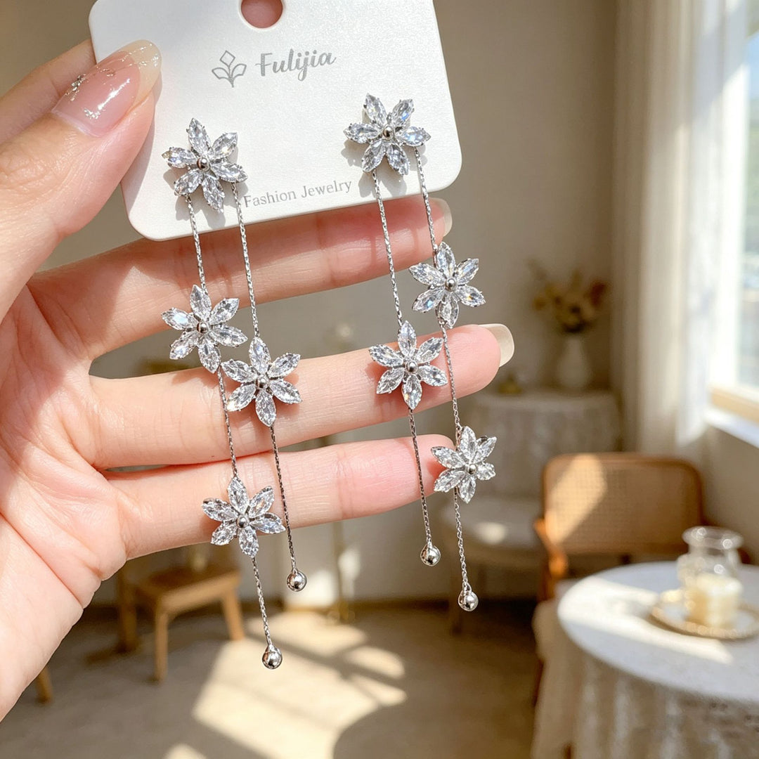 Floral Tassel Drop Earrings