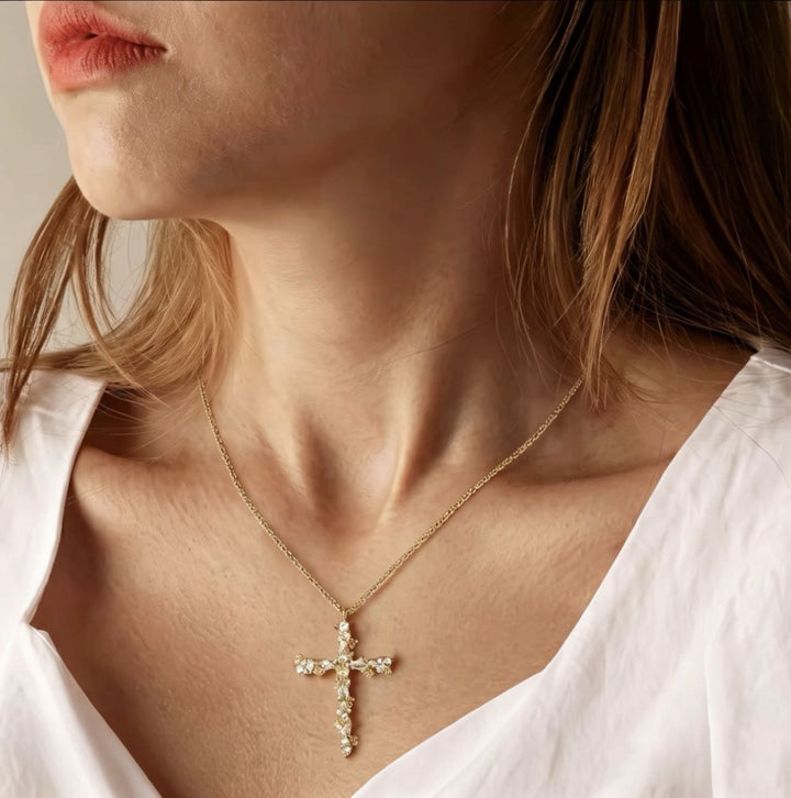 Crystal Bloom Cross Pendant Necklace