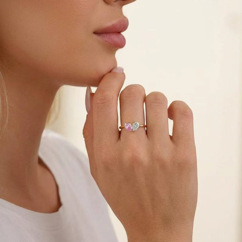Two-Tone Heart Zircon Ring