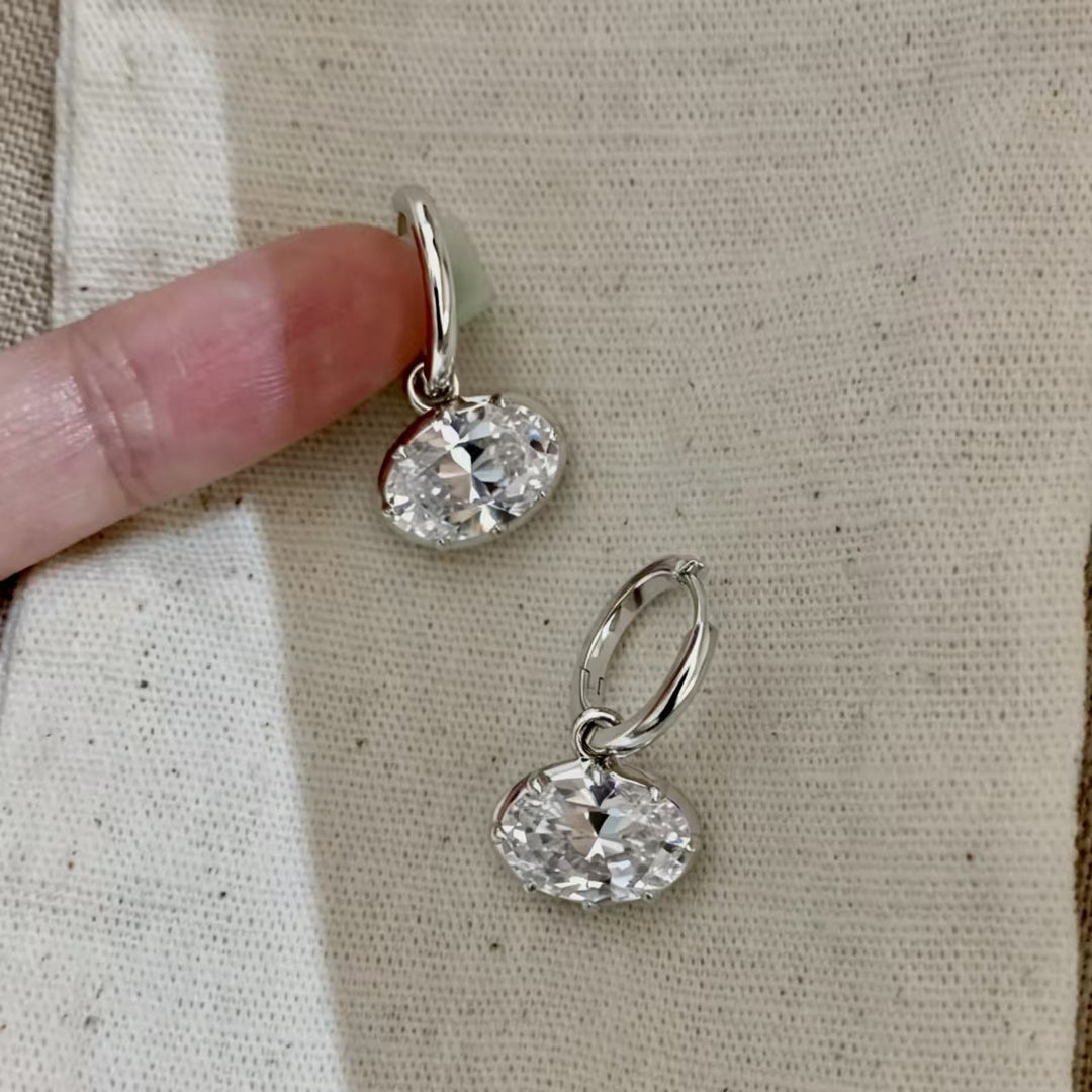 Oval Zircon Hoop Earrings