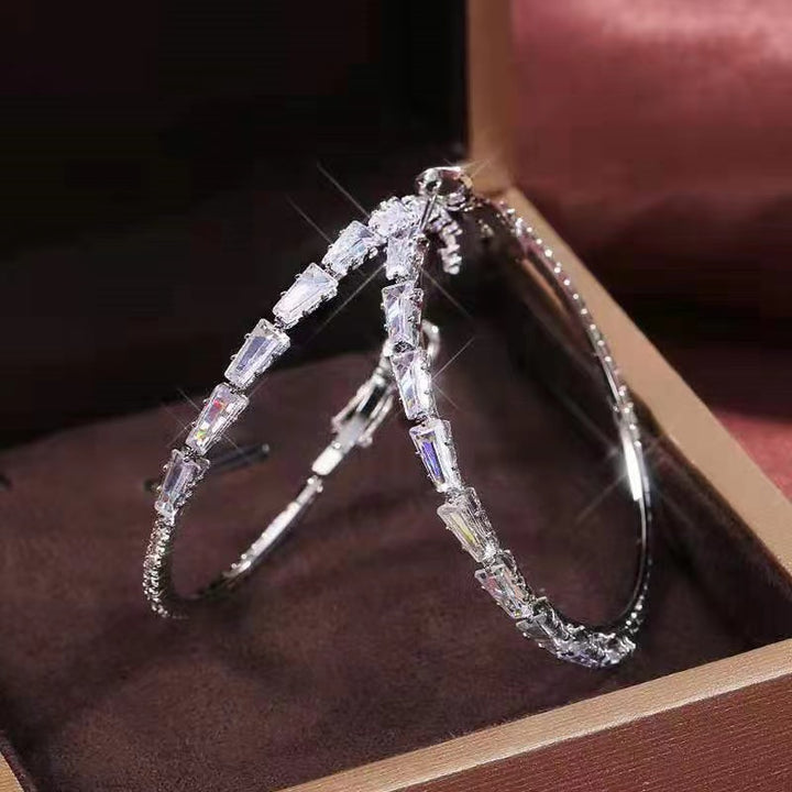 Gold &amp; Silver Crystal Pave Hoop Earrings