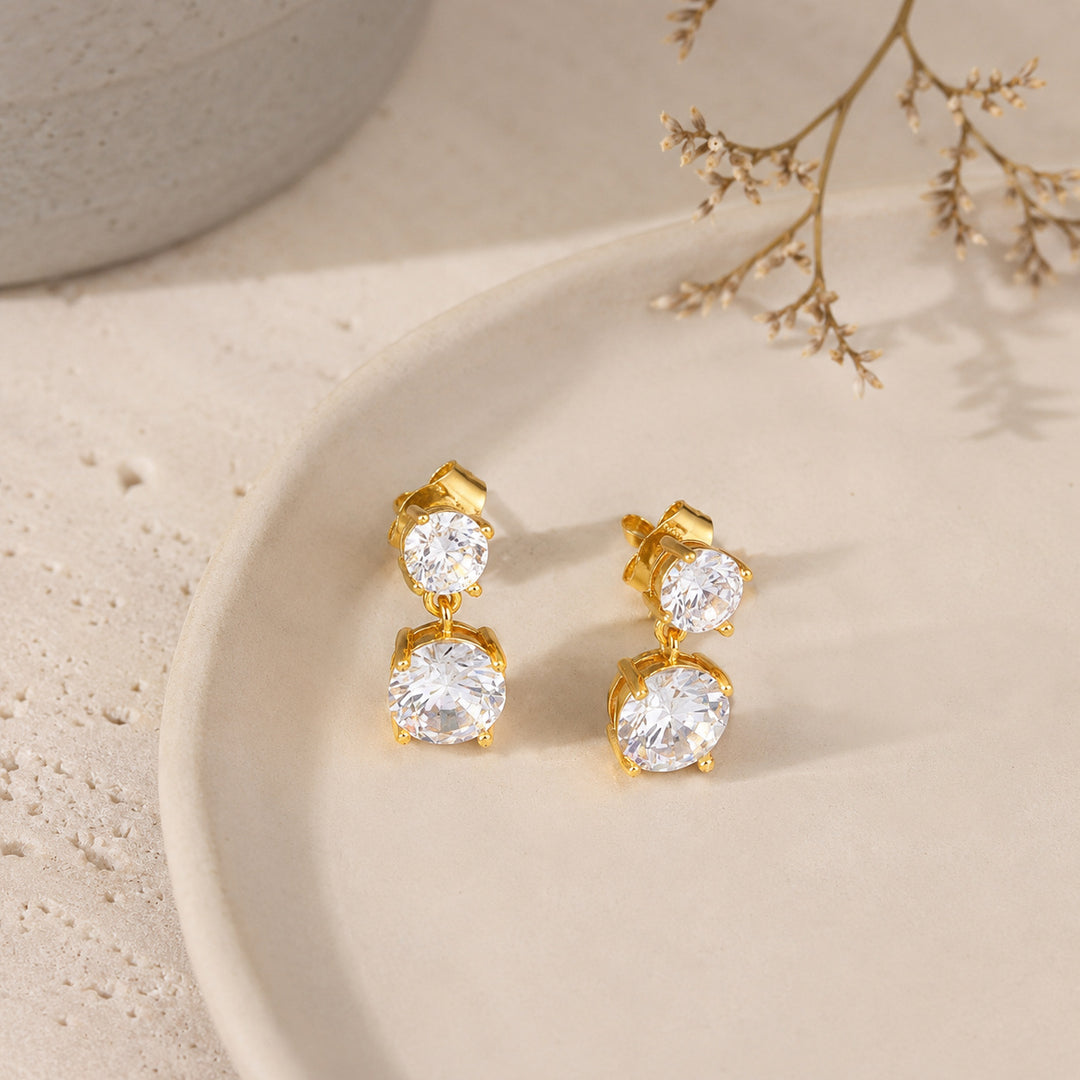 Double Zircon Drop Earrings