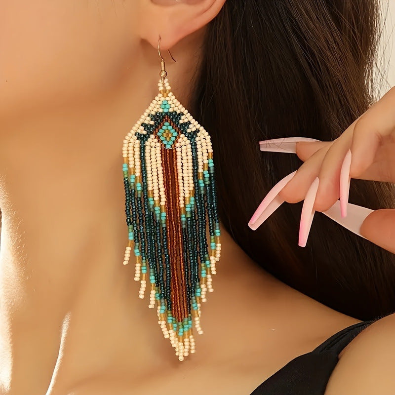 Boho Beaded Tassel Earrings