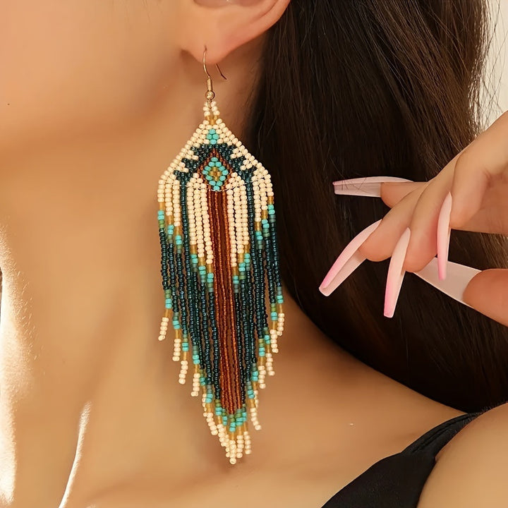 Boho Beaded Tassel Earrings