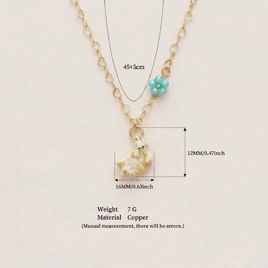 Cute Cat Flower Pendant Necklace