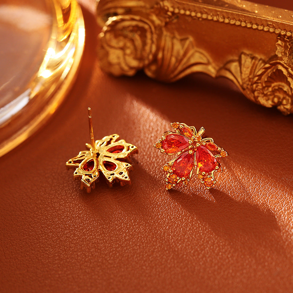 Red Crystal Maple Leaf Jewelry Set