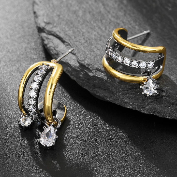 Gold &amp; Silver Crescent Drop Earrings