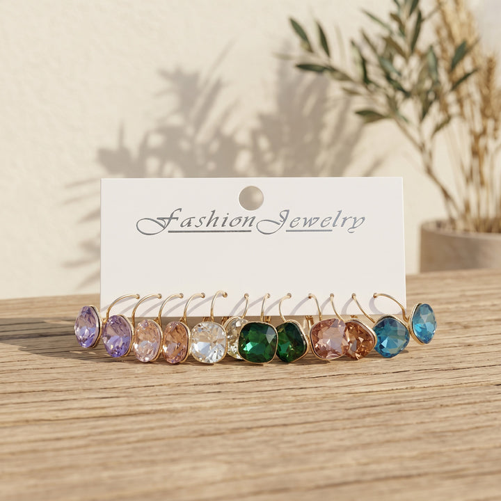 Colorful Crystal Drop Earrings Set