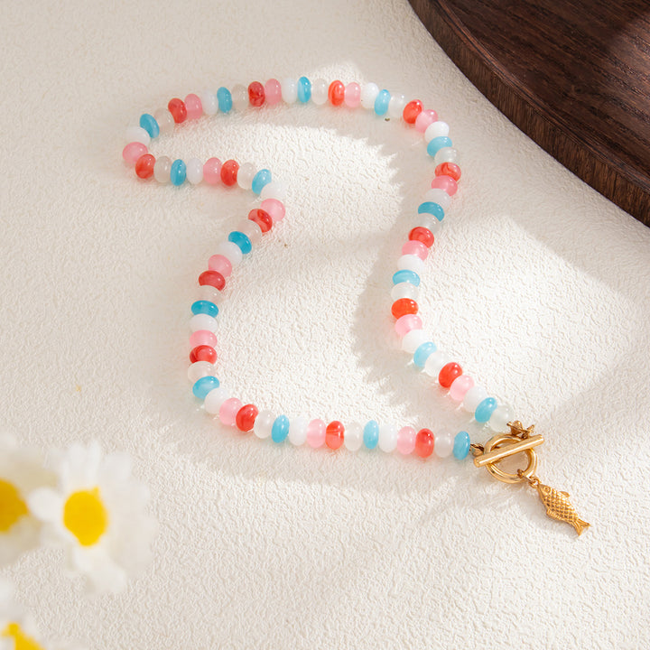 Colorful Beaded Fish Pendant Necklace