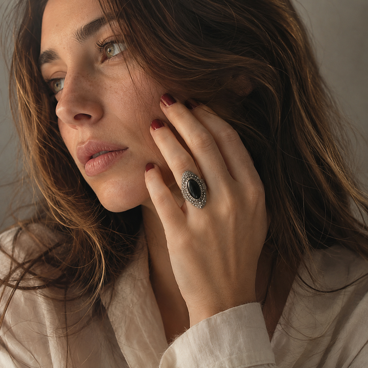 Vintage Black Gemstone Shield Ring