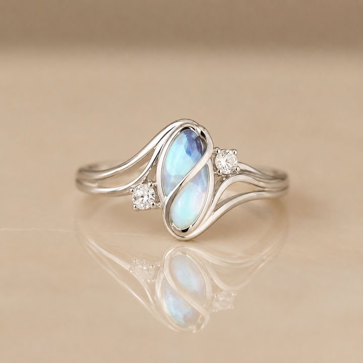 Blue Opal Leaf Ring
