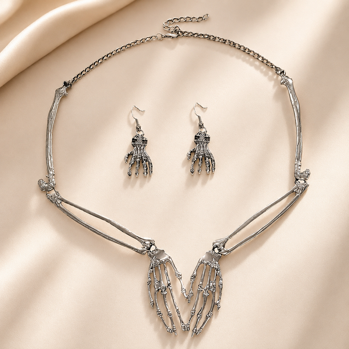 Gothic Skeleton Hand Necklace &amp; Earrings Set