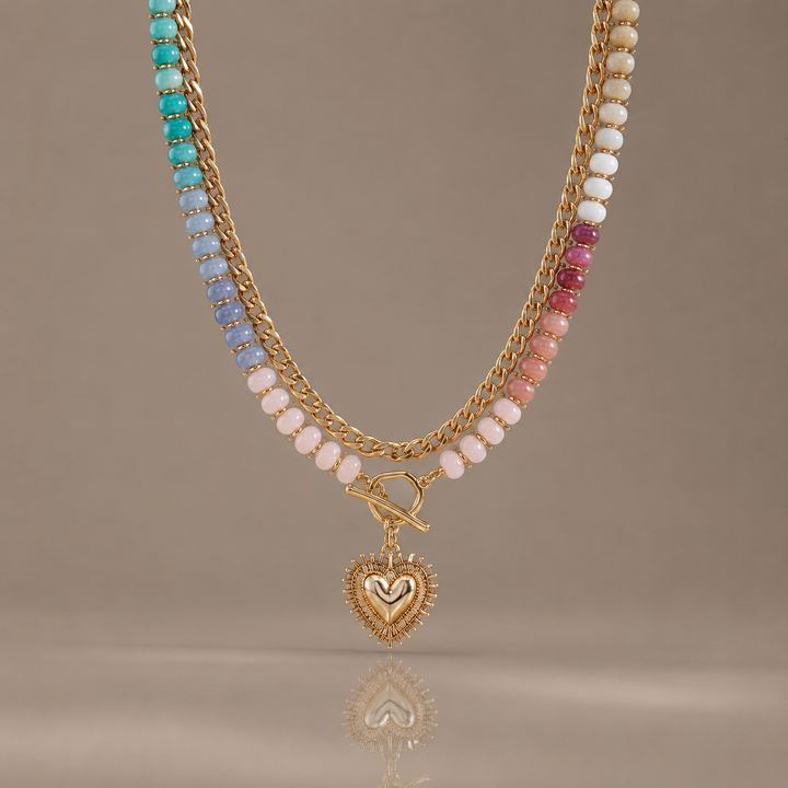 Colorful Beaded Heart Pendant Necklace