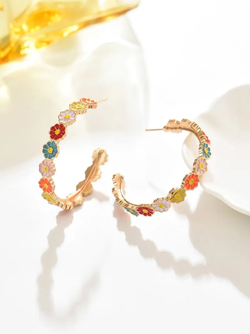 Colorful Floral Hoop Earrings