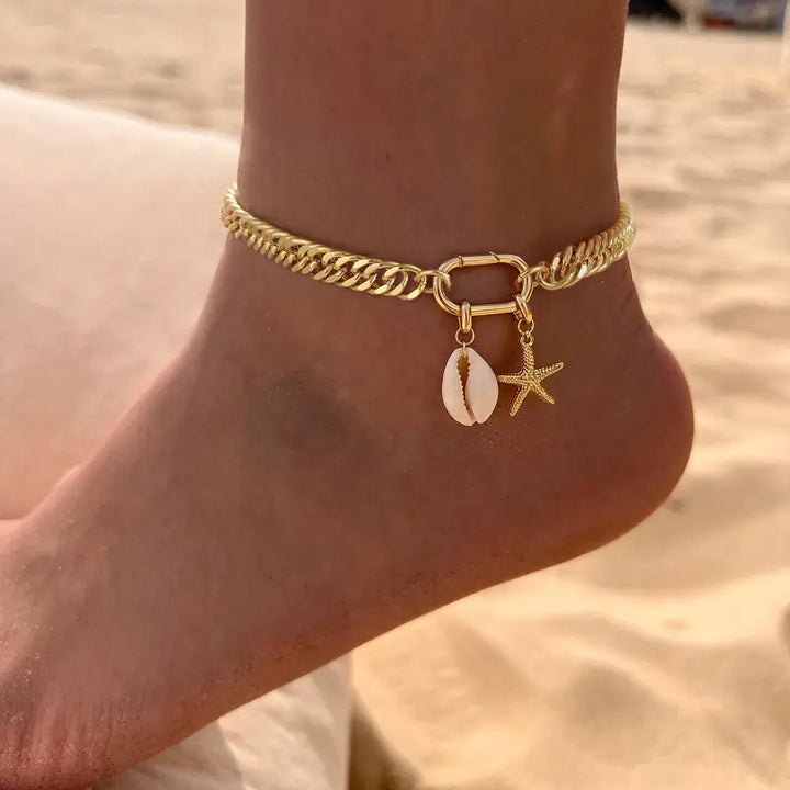 Ocean Starfish Shell Charm Anklet