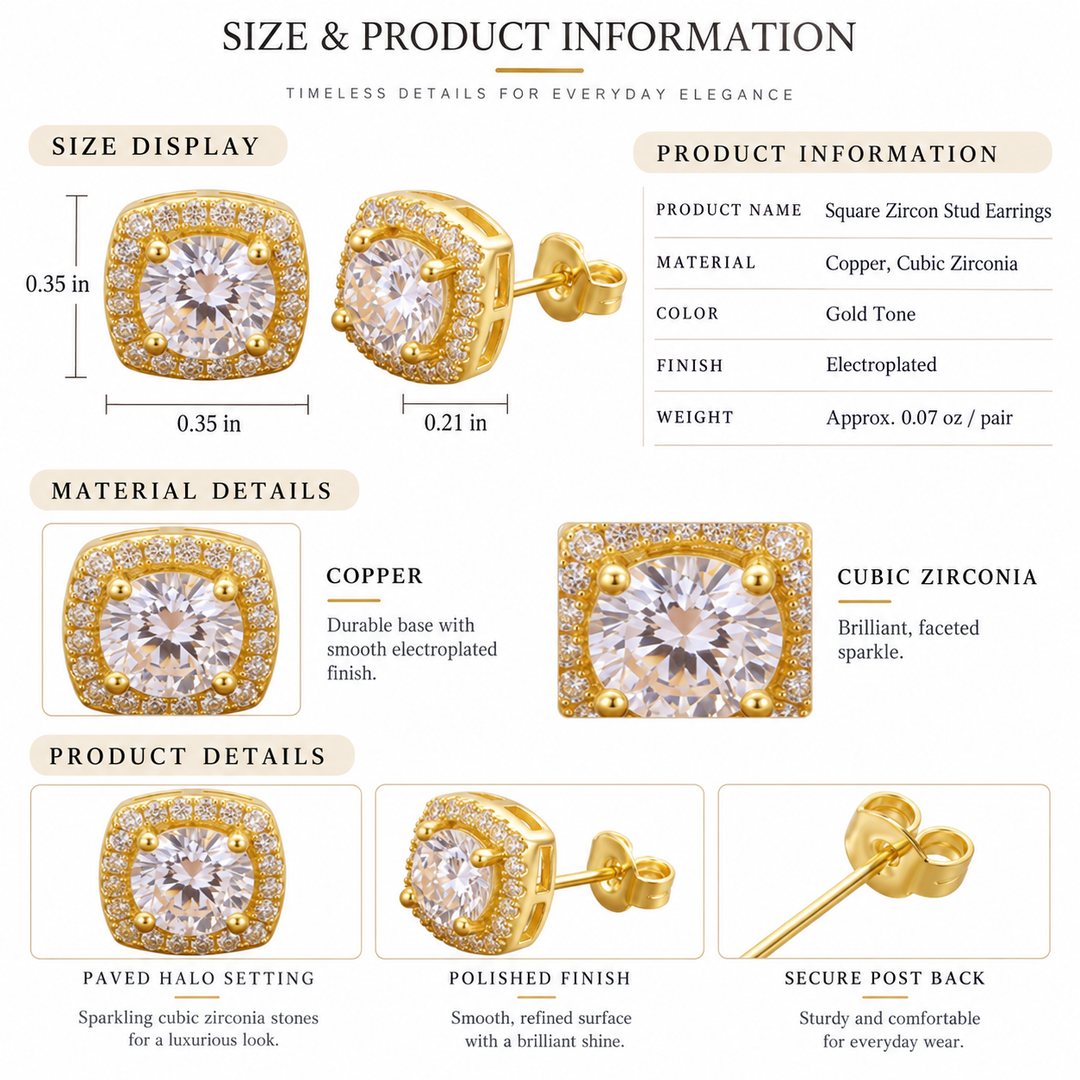 Square Zircon Stud Earrings