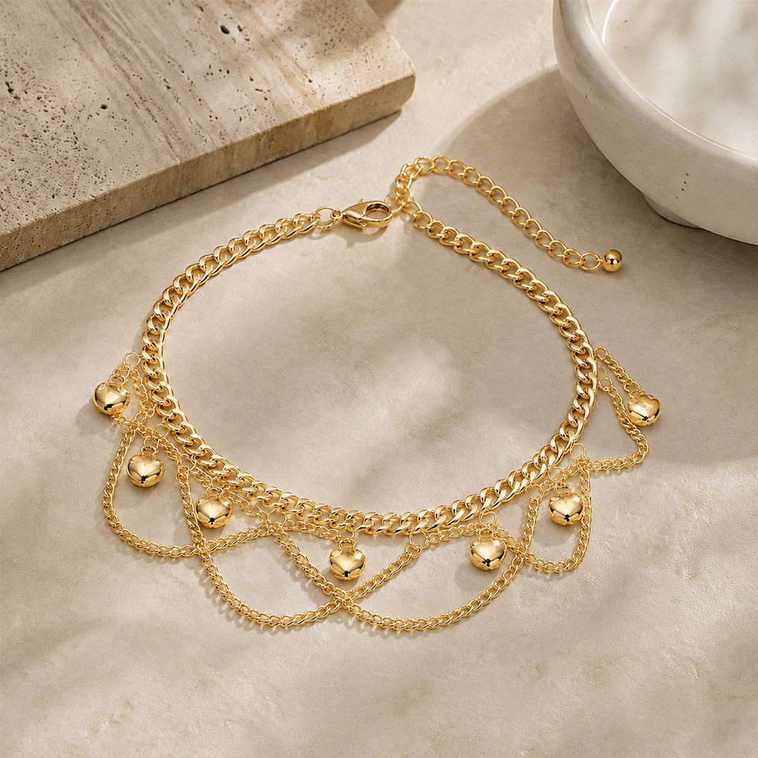 Bell Charm Layered Anklet