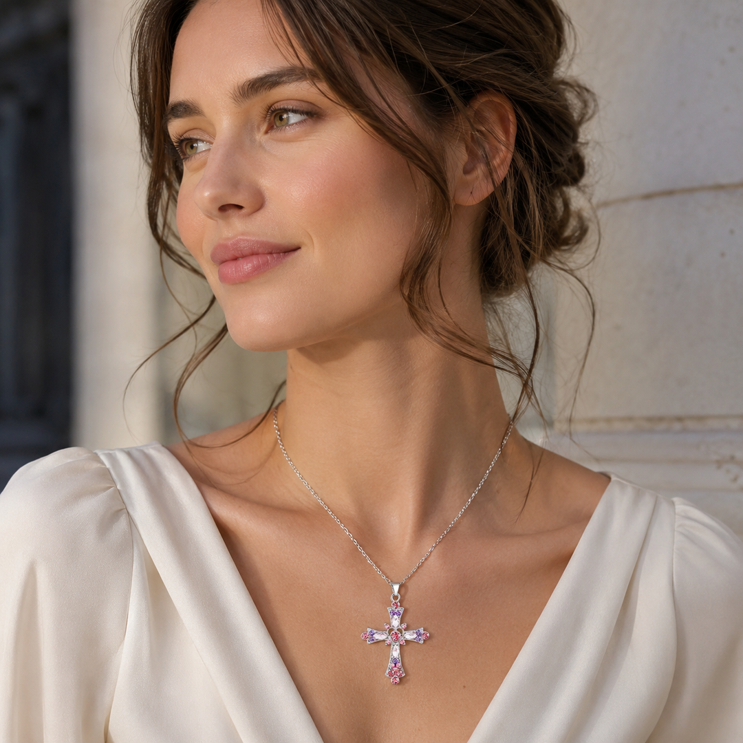 Colorful Zircon Cross Necklace