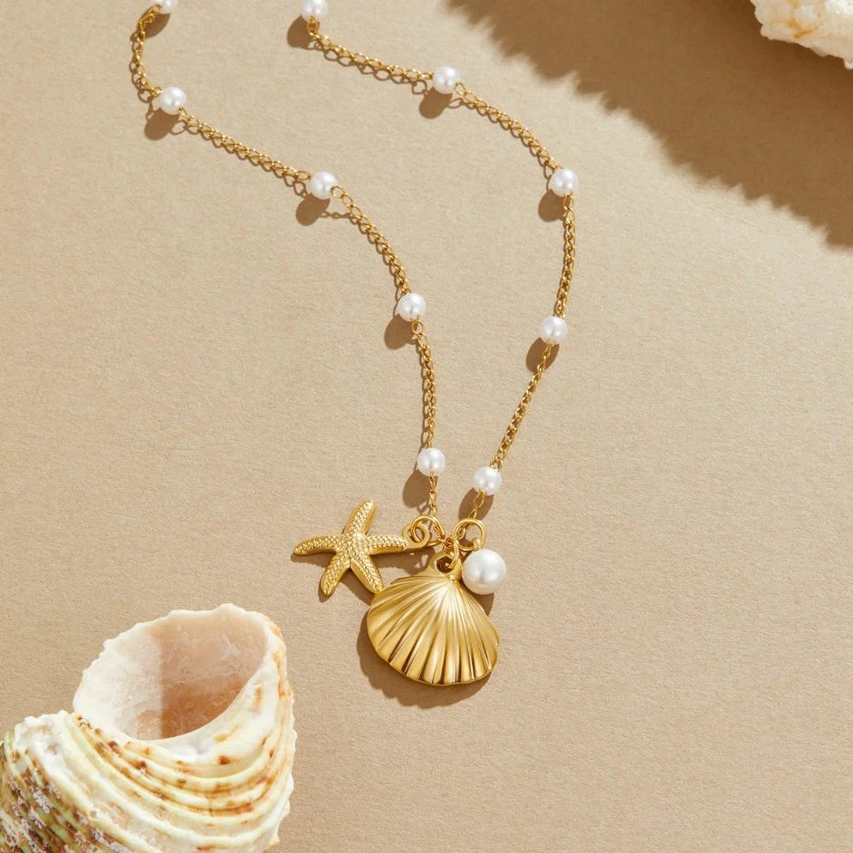 Seashell Star Pearl Necklace