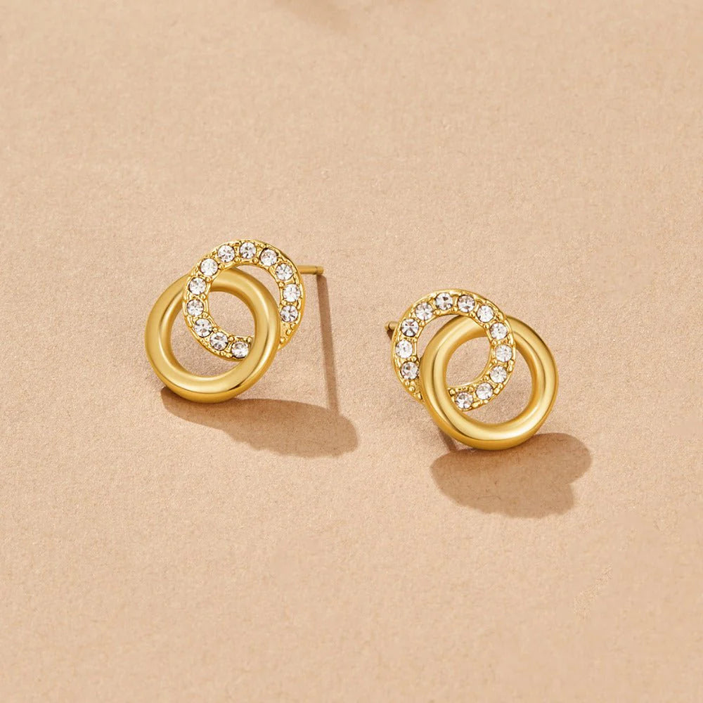 Double Circle Zircon Stud Earrings