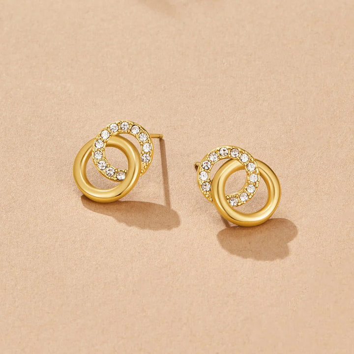 Double Circle Zircon Stud Earrings