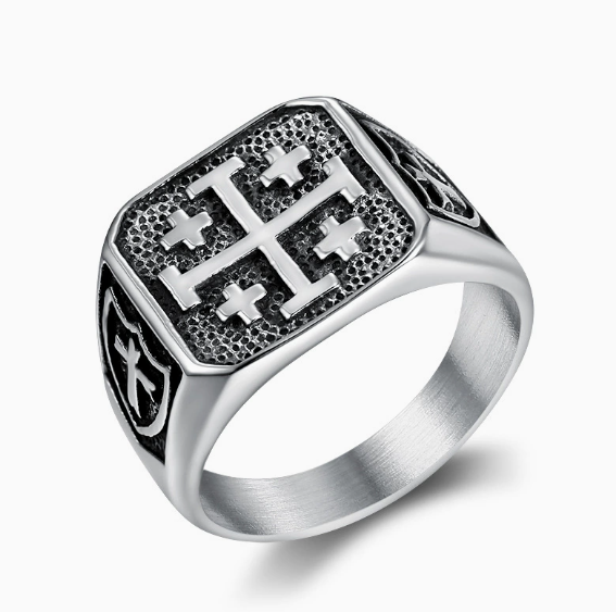 Mens Jerusalem Cross Signet Ring