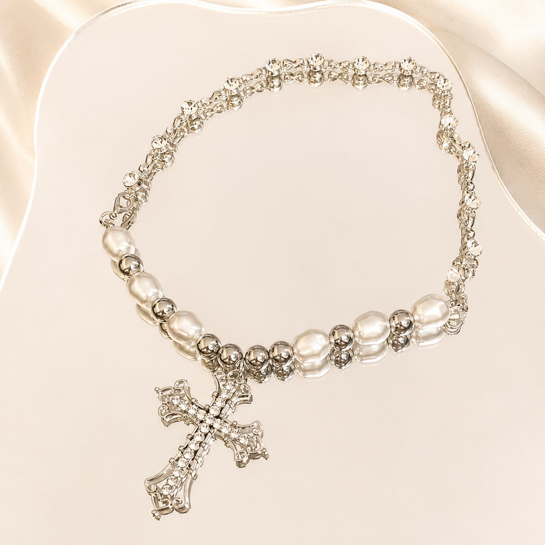 Pearl Cross Pendant Necklace