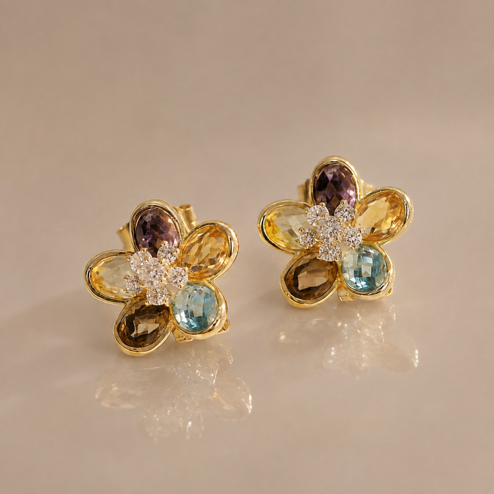 Multicolor Crystal Flower Earrings