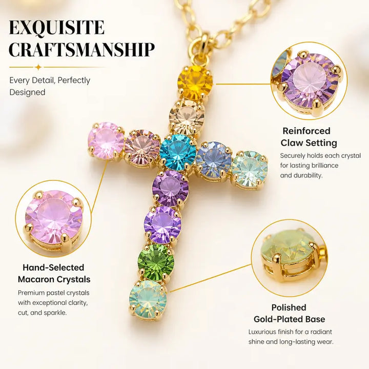 Rainbow Crystal Cross Charm Necklace