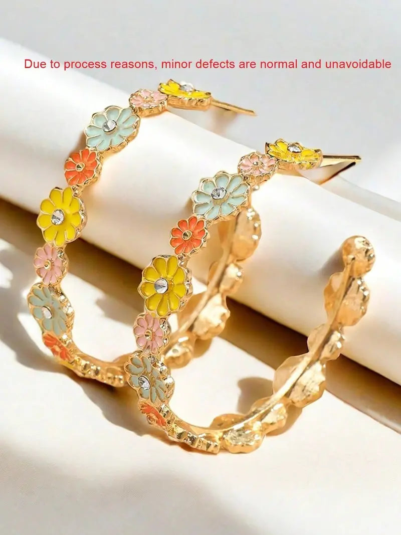 Colorful Floral Hoop Earrings