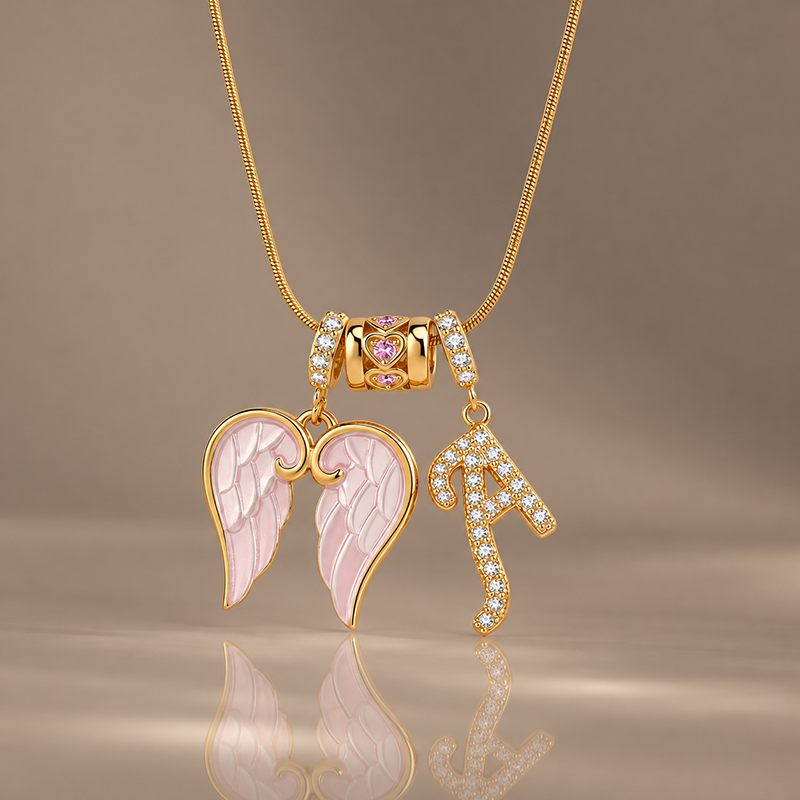 Angel Wings Initial Necklace