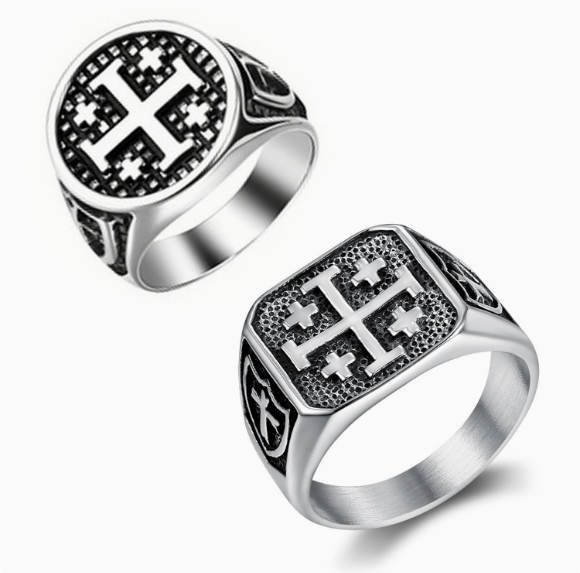 Mens Jerusalem Cross Signet Ring