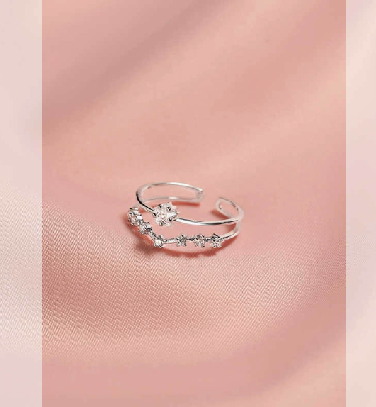 Womens Double Star Open Ring Adjustable