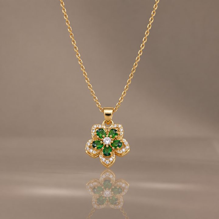 Crystal Flower Rotating Pendant Necklace