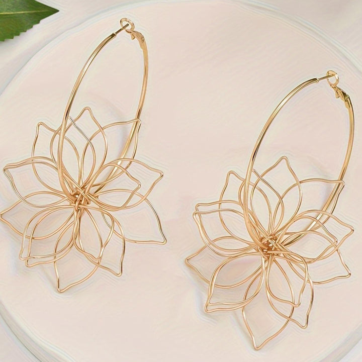 Gold Floral Wire Hoop Earrings