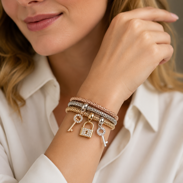 Key &amp; Lock Layered Charm Bracelet