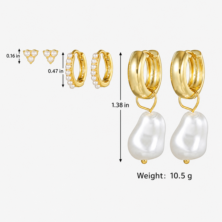 Pearl Drop Hoop Earrings Set