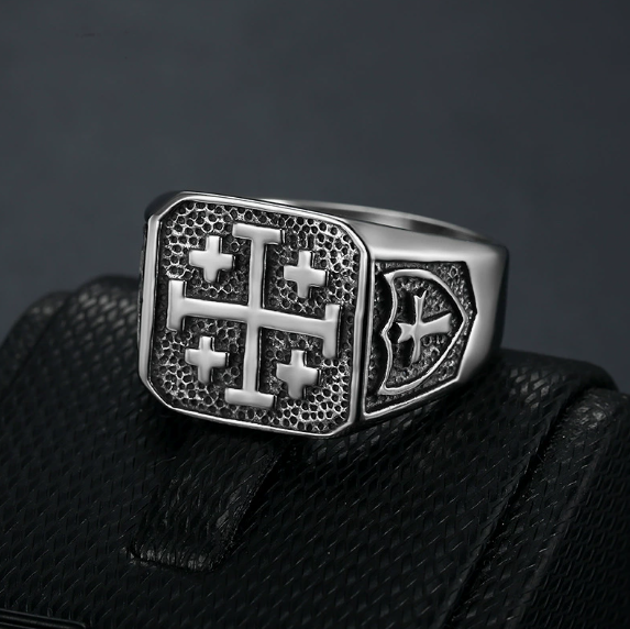 Mens Jerusalem Cross Signet Ring