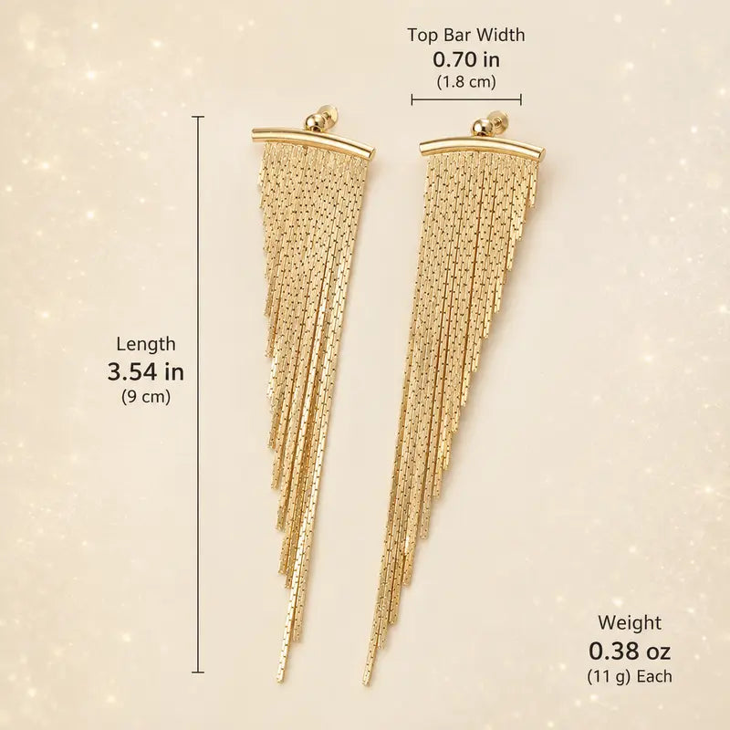 Golden Cascade Chain Tassel Earrings