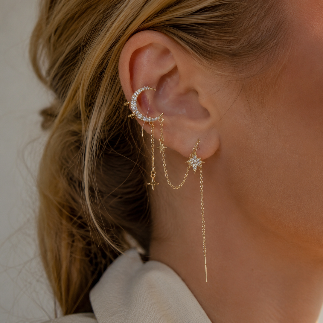 Celestial Moon &amp; Star Chain Earring