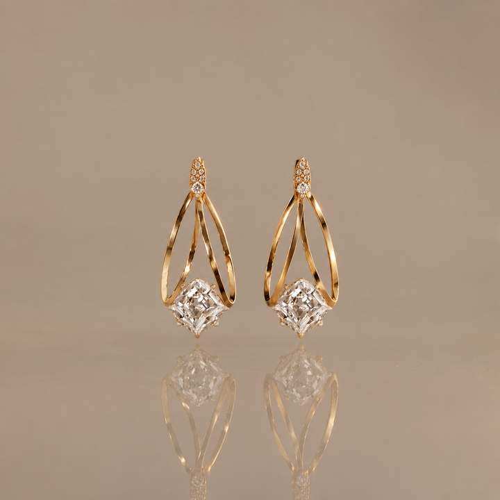Geometric Zircon Drop Hoop Earrings